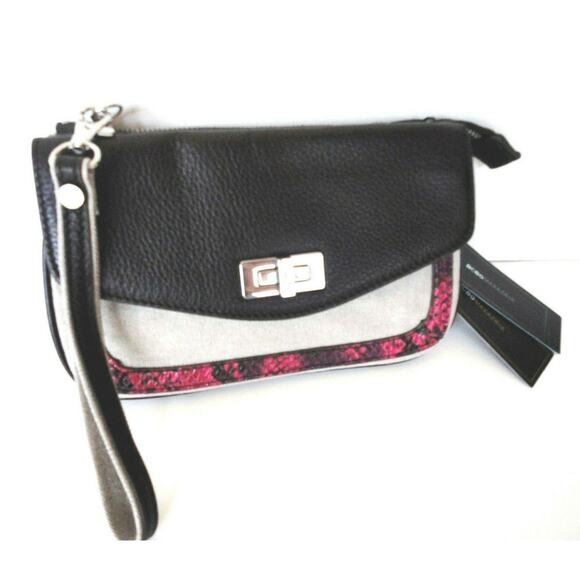 NEW BCBG Max Azria Black Leather Canvas Python WRISTLET Handbag Purse Sloan NWT - Picture 6 of 6